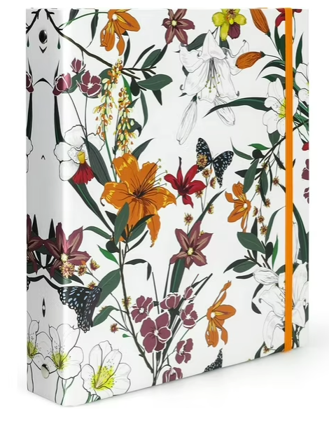 Mini 3 Ring Binder 5.5 x 8.5, 1 Inch Binder, 175 Sheets Capacity, Cute Flower Cover with Elastic Cord, School Binder, Recipe Binder, Fits Paper and Sheet Protectors, Junior Size, Bright Floral 2 pcs