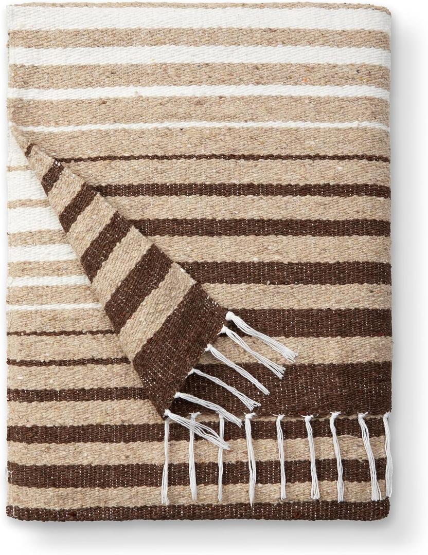 Black and Tan Mexican Blanket by Laguna Beach Textile Co - Beach, Yoga, Camping, or Decorative Throw Blanket - Traditional Handmade Serape - Mocha Tulum