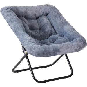 DUMOS Comfy Chair for Adults, Soft Faux Fur Folding Lounge for Bedroom Living Room Dorm Rooms Flexible Reading Chair for Teens, Large Size Foldable (Square-Gray)