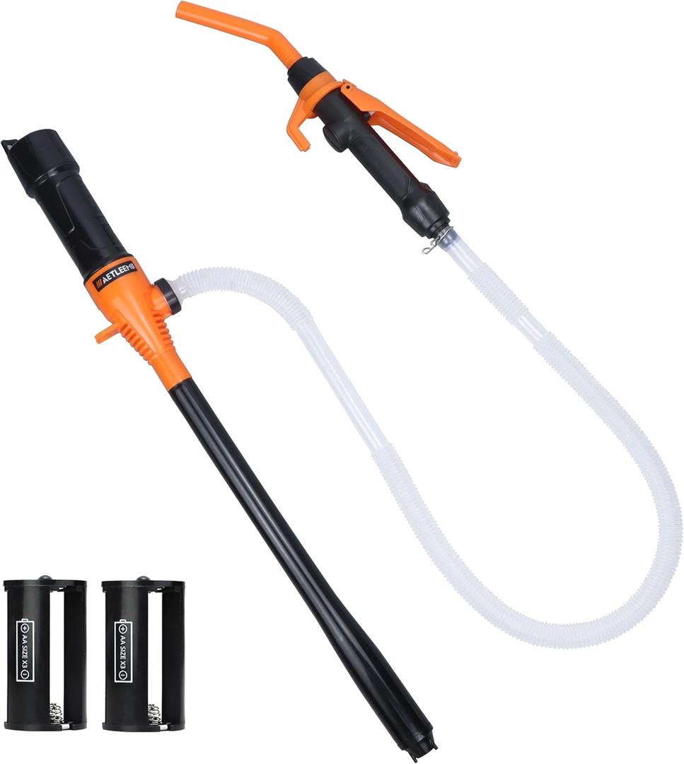 Battery Transfer Pump Portable Electric Siphon Pump for Gas Fuel Diesel Water 2.2 GPM with Extra Long Hose Flow Control Nozzle Quick Start Stop