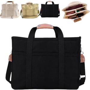 Everything Tote Bag, Everything Bag, Canvas Tote Bag with Compartments (Black)