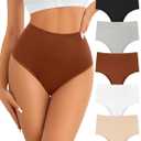 ASIMOON High Waisted Bikini Underwear for Women Tummy Control Cotton Panties Soft Strech No Muffin Cheeky Panty Multi Pack (X-Large)