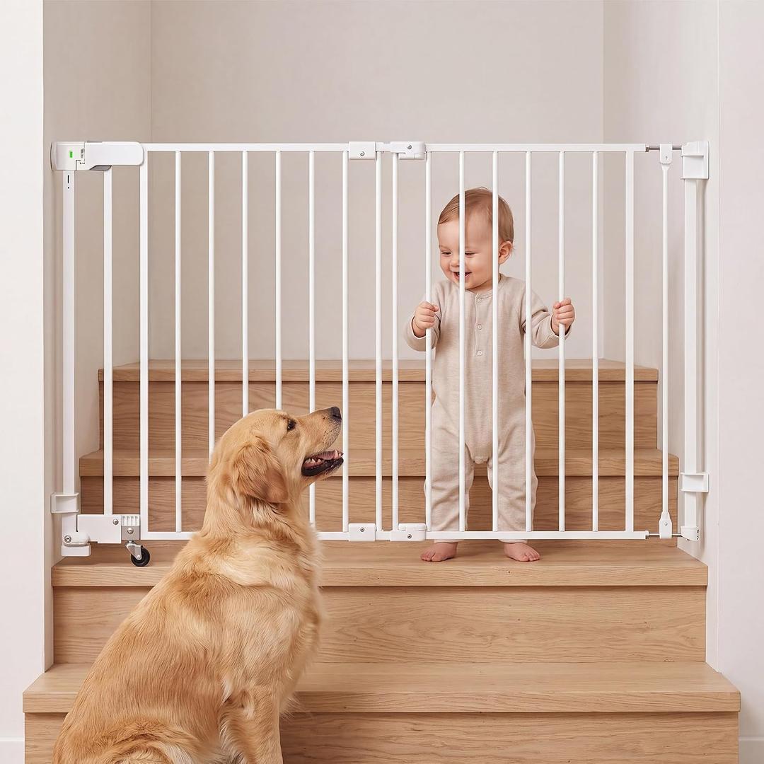 29.5"–43" Retractable No Bottom Bar Baby Gate for Stairs, 30" Tall