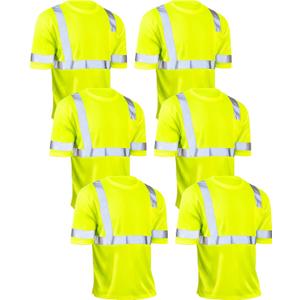 JaGely 6 Pcs Safety Reflective Shirts Short Sleeve Bulk Hi Vis T-shirt High Visibility Construction Work Shirts with Pocket (XX-Large, Yellow)