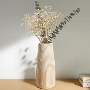 Natural Wood Vase for Dried Flowers - 12 Inch Decorative Wooden Vase, Warm Neutral Farmhouse Boho Decor for Living Room Bedroom Table Shelf