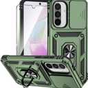 for Galaxy A36 5G Phone Case with Slide Camera Cover HD Screen Protector [Military Grade 16ft. Drop Tested] Magnetic Ring Kickstand Protective Phone Case for Samsung A36 5G (Olive Green)