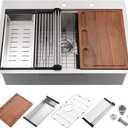 27 Inch Drop In Kitchen Sink Workstation-iAnomla 27x22 Stainless Steel Kitchen Sink Drop In Topmount Workstation Sinks 16 Gauge 10 Inch Deep Single Bowl with Cutting Board (Brushed Nickel)