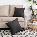 Jeanerlor Pack of 2 24 x 24 Inch Cotton Linen Soft Soild Decorative Square Throw Pillow Covers Green Cushion Case Set for Bedroom/Sofa/Car 60 x 60 cm, Black