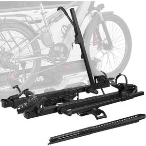 JOYTUTUS Hitch EBike Rack with Ramp for 2 E-Bikes, 200 LBS Capacity Electric Bike Rack for Cars SUVs Trucks, Easy Tilting Foldable Bike Carrier Platform Mount for 2" Receiver, Fits up to 5" Fat Tire