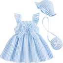 Renotemy Infant Baby Girl Summer Dress Ruffle Flutter Sleeve Bowknot Sundress Gifts Casual Clothes Outfits with Hat and Bag (12-18M)