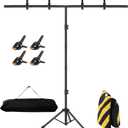 6.5x3.2ft T-Shape Backdrop Stand, Adjustable Background Support Stand Kit, Portable Photo Banner Holder with 4 Spring Clamps, Sandbag, Carry Bag for Party, Wedding, Photography and Decoration
