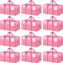 12 Pack Extra Heavy Duty Large Moving Bags with Strong Zipper & Comfortable Handles, Sturdy & Durable Clothes Storage Bags Totes Bins, Packing Moving Boxes for College Supplies, Pink