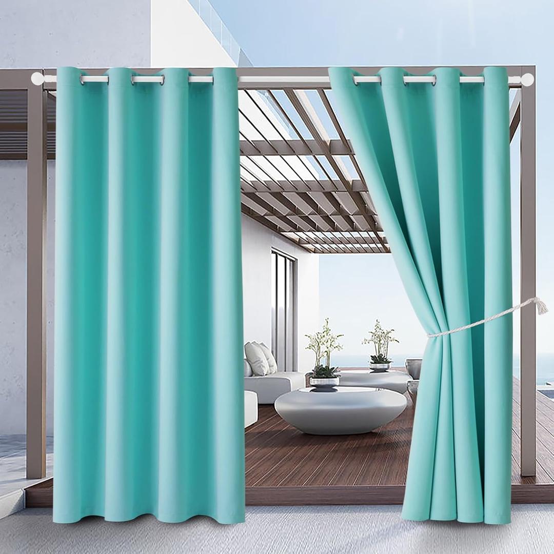 DIVA EN CAMINO DEC Outdoor Patio Curtain Waterproof Darkening Thermal Insulated Indoor Curtains for Bedroom, Porch, Living Room, Pergola, Cabana, W52 x L95, Teal Blue, Set of 2 Panels