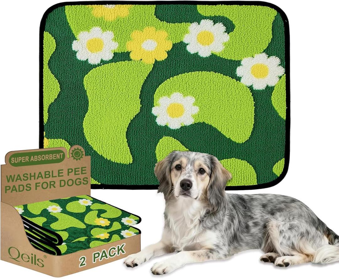 Qeils Reusable Puppy Pads for Small Dogs, Washable Pee Pads with Non-Slip , Absorbent Leakproof Mat for Crates, Playpens, Pet Beds & Whelping, Indoor Potty Training Grass Green, 23"x36", 2 Pack