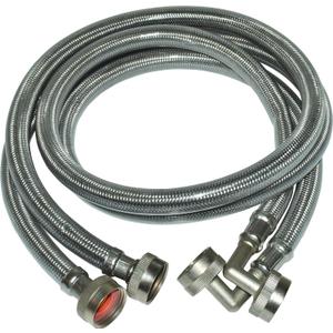 Eastman 48378 Braided Stainless Steel Washing Machine Hoses with 90 Degree Elbow, 3/4 inch FHT, 6 Ft, 2 Pack