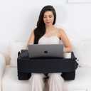 Reading Pillow for Gaming  Extra Large Lap Desk & Arm Rest with Cup & Phone Holder, Adjustable Heights, Laptop Support, Large Pockets  Comfortable for Work, Gaming & Crocheting (Black)