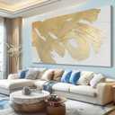 XIANSHOU Wall Decorations for Living Room Gold and White Abstract Canvas Art Oil Painting Large Minimalist Decor Wall Art for Office Bedroom Home 29"x 58"