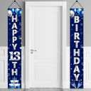 Blue Silver 13th Birthday Door Banner Decorations, Happy 13 Birthday Party Porch Banner for Boys, Sweet 13 Year Old Birthday Party Supplies
