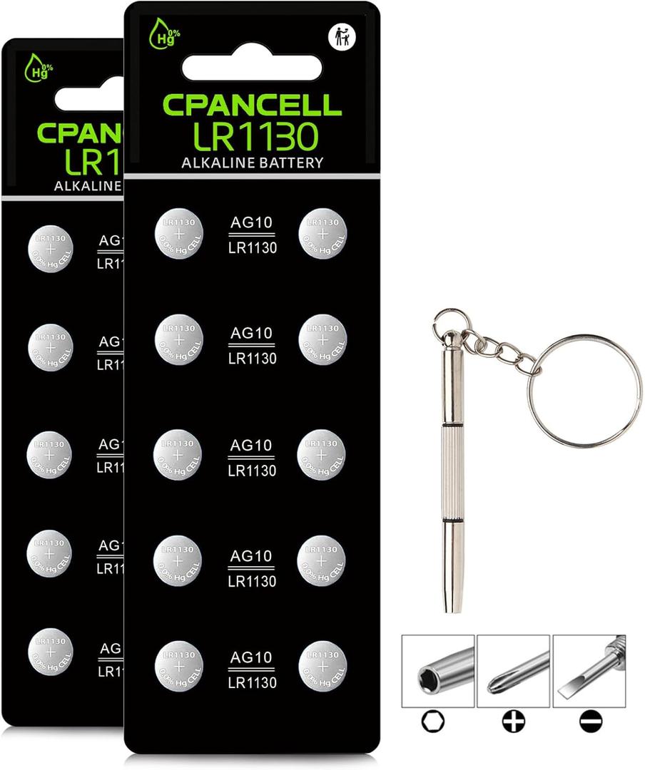 LR1130 AG10 Batteries, High Capacity SG10 389 189 Premium Alkaline Battery 1.5V Button Coin Cell Batteries (20 Count)