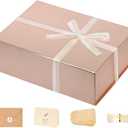 LIFELUM Gift Box for Presents 13.85'' x 8.35'' x 4.45'' Rose Gold Luxury Gift Box with Magnetic Lid Gift Boxes Contains Card, Ribbon, Shredded Paper Filler Gifts for Women (1Pcs)