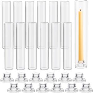 Teenyyou 12 Set Glass Hurricane Candle Holders Candlestick, 11.8", Smooth