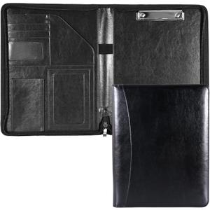 Enyuwlcm A4 PU Leather Padfolio with Zipper Zippered Portfolio with Clipboard for Resume Suitable for Men Women (Black)