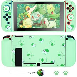 DLseego Dockable Case Design for Switch 2017, Anti-Slip Shock-Absorption Protective Soft Carrying Case and Joy Con Controller with 1 PCS Elf Ball Pendant and 2 PCS Thumb Grip caps -Black Lying Cat