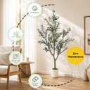 Olive Trees Artificial Indoor, 5ft Tall Olive Tree with White Planter, Faux olive tree with Natural Wood Trunk & Realistic Leaves & Lifelike Fruits, Artificial Plants for Home Decor Office Living Room