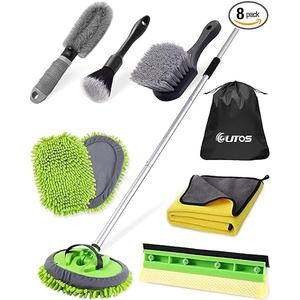 DGHEYQT 62'' Car Wash Brush with Long Handle, Car Wash Kit with Tire Brush, Tower, Window Squeegee, Chenille Microfiber,Car Detailing Brushes, Car Cleaning Brush Kit Supplies for Car, Truck, SUV, RV