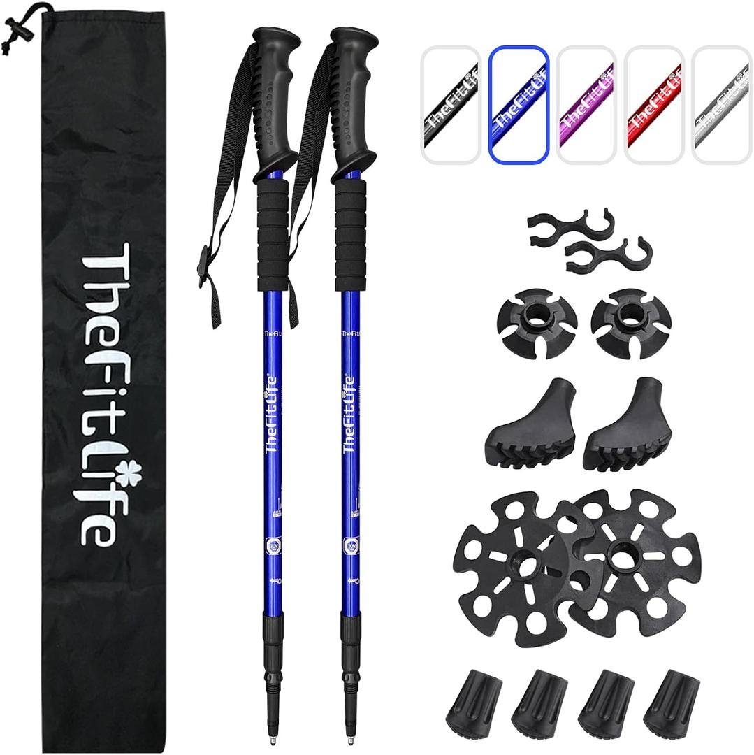 Telescopic Trekking Poles for Hiking, Anti-Shock Nordic Walking Sticks, From 26" to 51.2" (Black)
