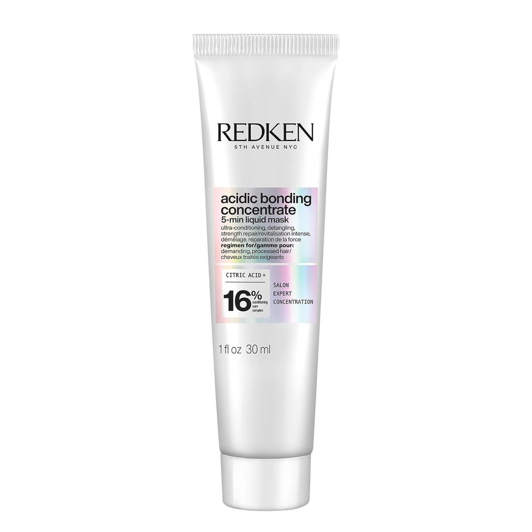 Redken Acidic Bonding Concentrate Hair Mask  Hydrating 5 Minute Liquid Mask, Bond Building & Strengthening, For Dry, Damaged Hair, 1 Fl Oz