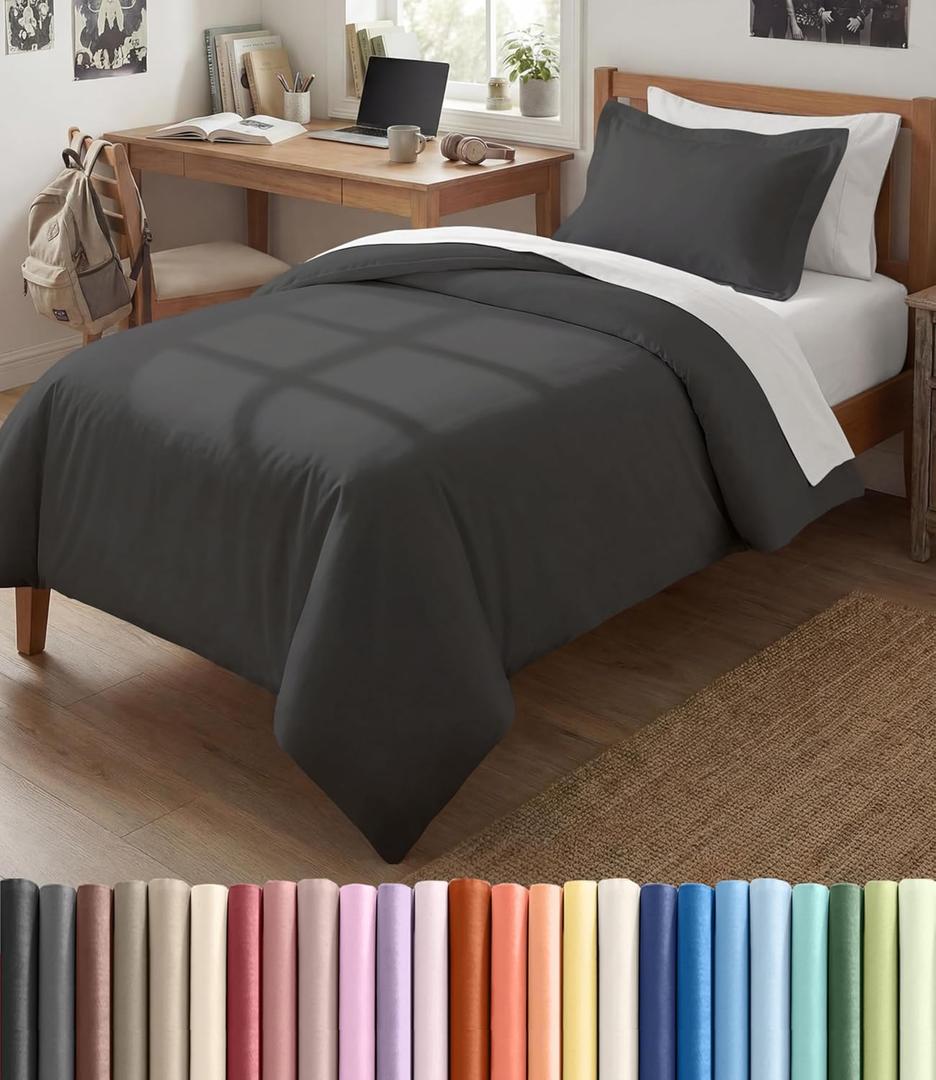 Duvet Cover Twin/Twin XL Size Set - Extra Soft Twin/Twin XL Duvet Cover 68" x 90" with 1 Pillow Sham - Hotel Luxury, Easy Care, Fade Free with Zipper Closures & Ties - Comfy & Breathable 09 - Charcoal (No Comforter)