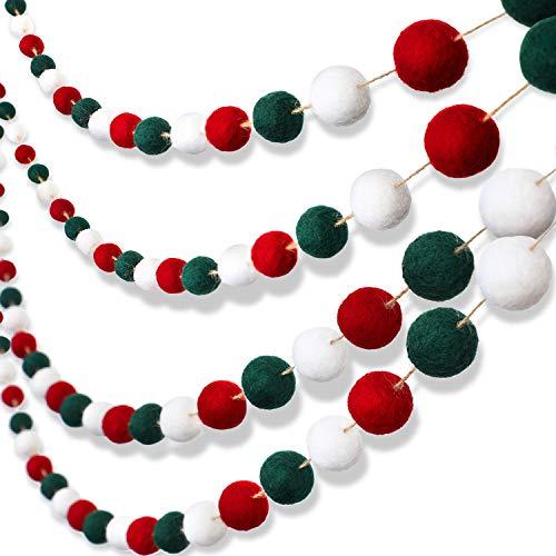 Boao 2 Pcs Christmas Wool Felt Ball Garland Colorful Pom Pom Garlands 6.56 Feet 30 Ball Banner Christmas Tree Garland for Xmas Party Festivals Decoration (Red, Green, White)
