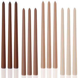 Brown Tall Taper Candles 12 inch Unscented Smokeless Long Tall Tapered Candle for Candlesticks Sticks Wedding Advent Home Decor Dinner ChristmasSet of 12