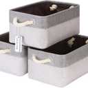 Sea Team 3-Pack Small Storage Basket Set, Storage Cube Organizer, Storage Bins, 12 x 8 x 5 Inches, Rectangle Canvas Fabric Collapsible Shelf Box with Handles for Kids Room (Ash Grey/Grey)