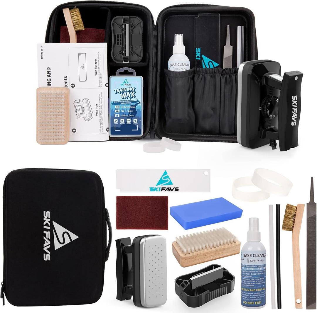 Ski/Snowboard Wax Kit, Ski Tuning & Waxing Kit with Wax Iron, Complete Basic Wax Set - Professional Tuning Equipment, All Temperature Wax, Base Cleaner, Brush, Wax Scraper, P-tex, Tuning Stone