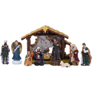 Traditional Christmas Nativity Scene Set with Stable, 12 Piece Resin Figurine Collection, Holiday Religious Decor (3.3inch)