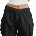 Fisoew Sweat Shorts for Women Casual Summer Drawstring Cargo Short Athletic Running Workout Baggy Shorts (Black, M)