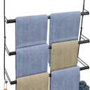 Livabber 3-Tier Over The Door Towel Rack, All Metal Towel Rack with Hooks for Door Hanging, Behind Door Towel Bar Towel Storage Holder for Bathroom Accessories, 19.37" L x 5.9" Wx 24.4" H(Black)