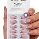 BTArtbox French Tip Press On Nails - Double Gold, Lamp-Curable 3D Gold Line Short Almond Press On Nails with Glue and Adhesive Tabs for Women in 16 Sizes - 32 Soft Gel Glue On Nails Kit