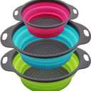 Qimh Collapsible Colander Set of 3 Round Silicone Kitchen Strainer Set - 2 pcs 4 Quart and 1 pcs 2 Quart- Perfect for Draining Pasta, Vegetable and fruit (green,blue, purple)
