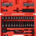 1/4" Ratchet Wrench Socket Set 65 Piece, Metric Shallow Socket (4-15mm) and Deep (4-15mm), with 72-Teeth Ratchet, Screwdriver Bit Set, Small Tool Kit for Home Use and Automotive Repair