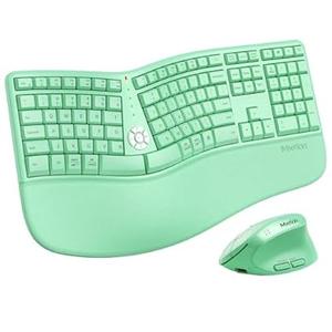 MEETION Ergonomic Wireless Keyboard and Mouse, Split Arch Keyboard with Cushioned Wrist Palm Rest, Wireless Vertical Mouse Full Size for Mac/ Windows/ Computer/ Laptop, Green