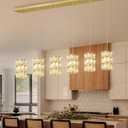 6-Lights Rectangle Modern Crystal Pendant Lights for Kitchen Island LED Dimmable Glam Pendant Lighting Chandelier for Dining Room Hallway Corner Lamp Gold