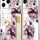 Hungo Compatible for iPhone 17 Pro Case Wallet with Card Holder,Ultra Thin Slim Cute Girly Skin Cases Protector with Airbag Bumper for Women Girls (Clear Pink Rose)