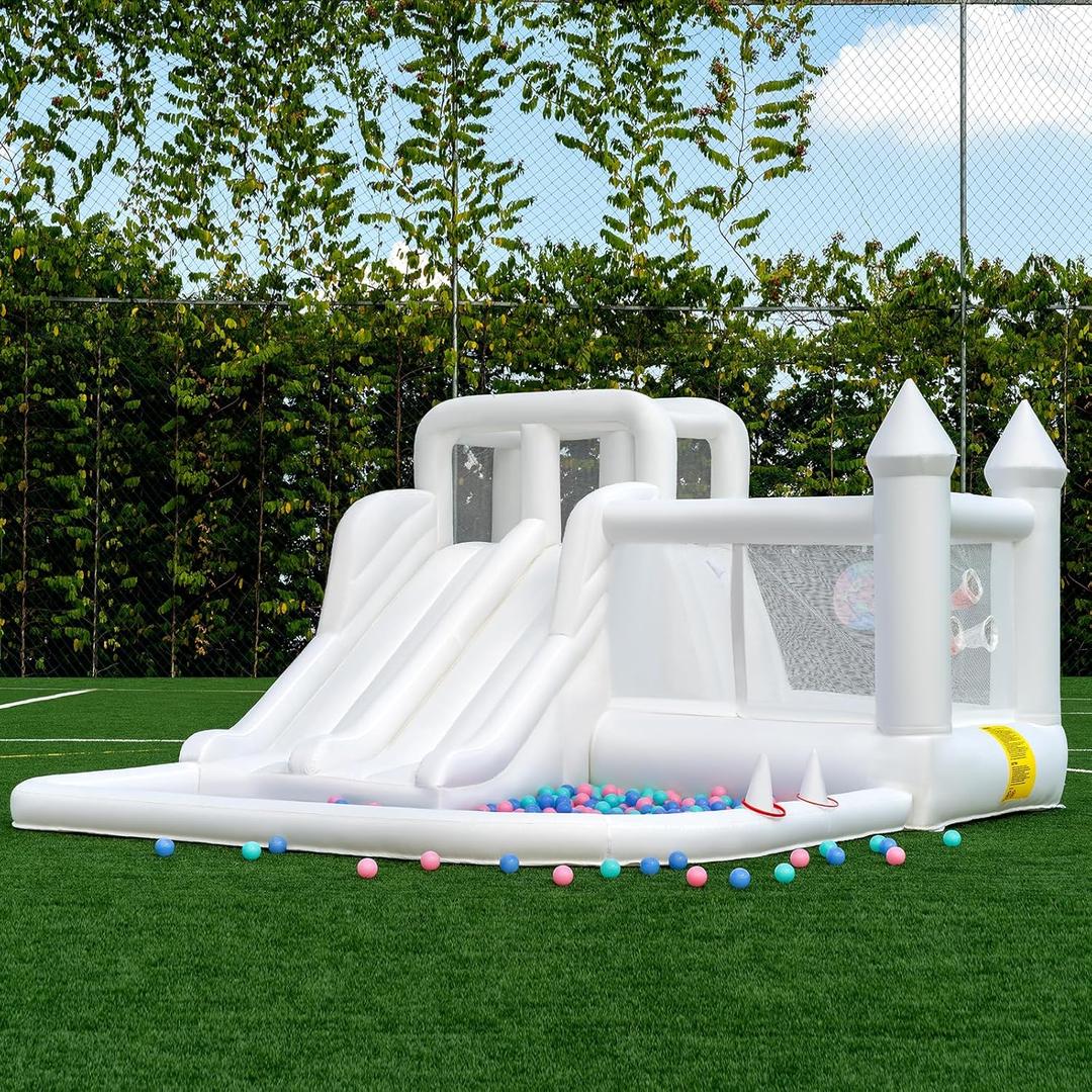 12.5FTx10.6FT Oxford White Bounce House, Kids Inflatable Castle with Slide and Ball Pool, Medium to Large Inflatable Bounce House, Can Be Used Indoors or Outdoors, Wet and Dry Use, Multi-Functional Toy