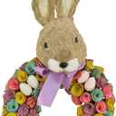 National Tree Company 24 in Artificial Easter Wreath Decorated with Colorful Wood Curl Flower Blooms, Pastel Eggs, Ribbon, Bunny Head, Indoor or Covered Outdoor Easter Decoration, Front Door Wreath