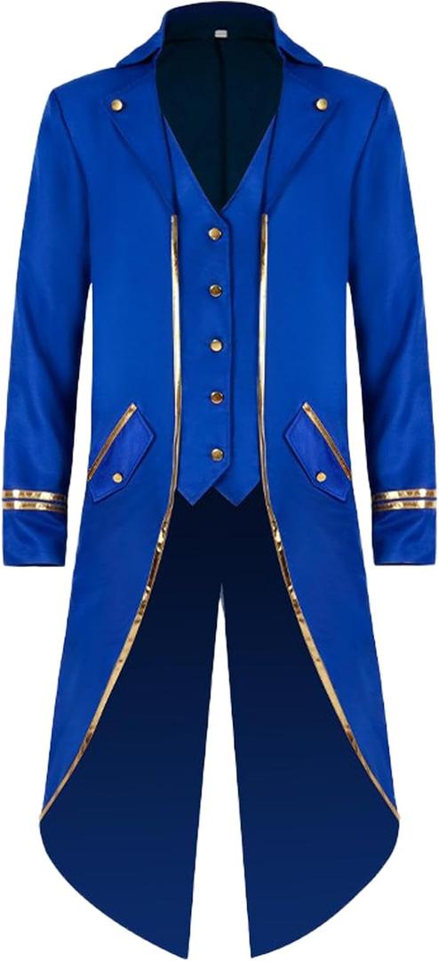 GRAJTCIN Steampunk Jacket Men Tailcoat Victorian Renaissance Costume Pirate Coat Vintage Masquerade Gold Trim Frock Coat (X-Large)
