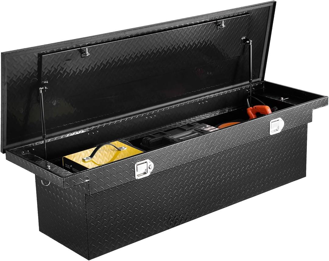 VEVOR Crossover Truck Tool Box, 72x20x14 In, Heavy Duty Aluminum Toolbox with Diamond Texture, Pick Up Truck Bed RV Trailer Toolbox, Waterproof Storage Organizer with Lock, Keys, Side Handles, Black