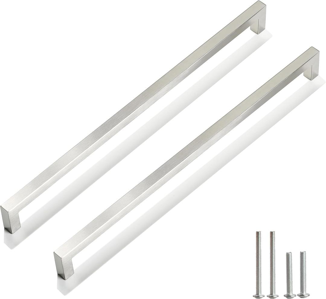 Cabinet Pulls Brushed Nickel Cabinet Handles Square Drawer Pulls, 2 Pack 13-4/5 Inch Stainless Steel Kitchen Door Cupboard Cabinet Handles, Cabinet Hardware Drawer Handles, 352mm Hole Centers